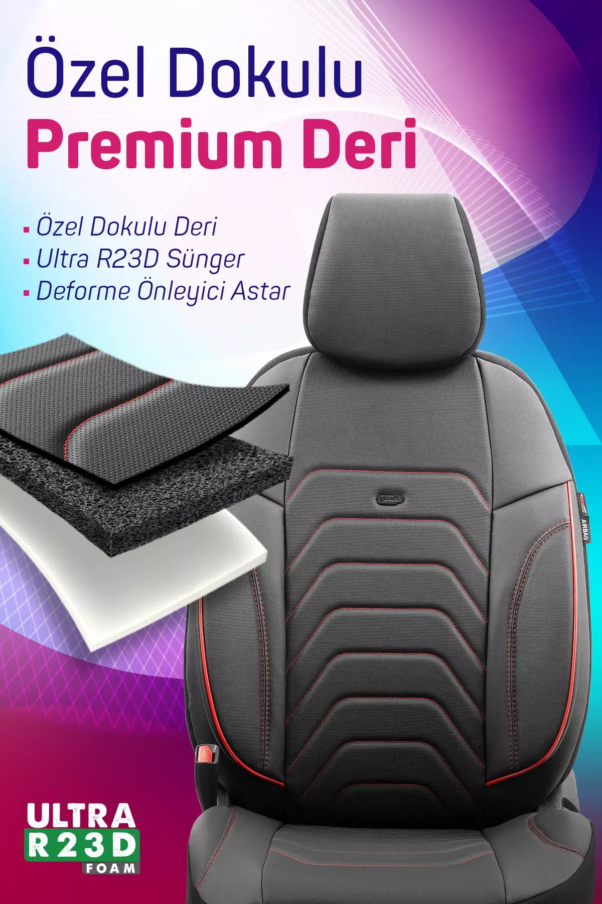 Otom Yeni Core Design Premium Deri Oto Koltuk Kılıfı Tam Set - 4