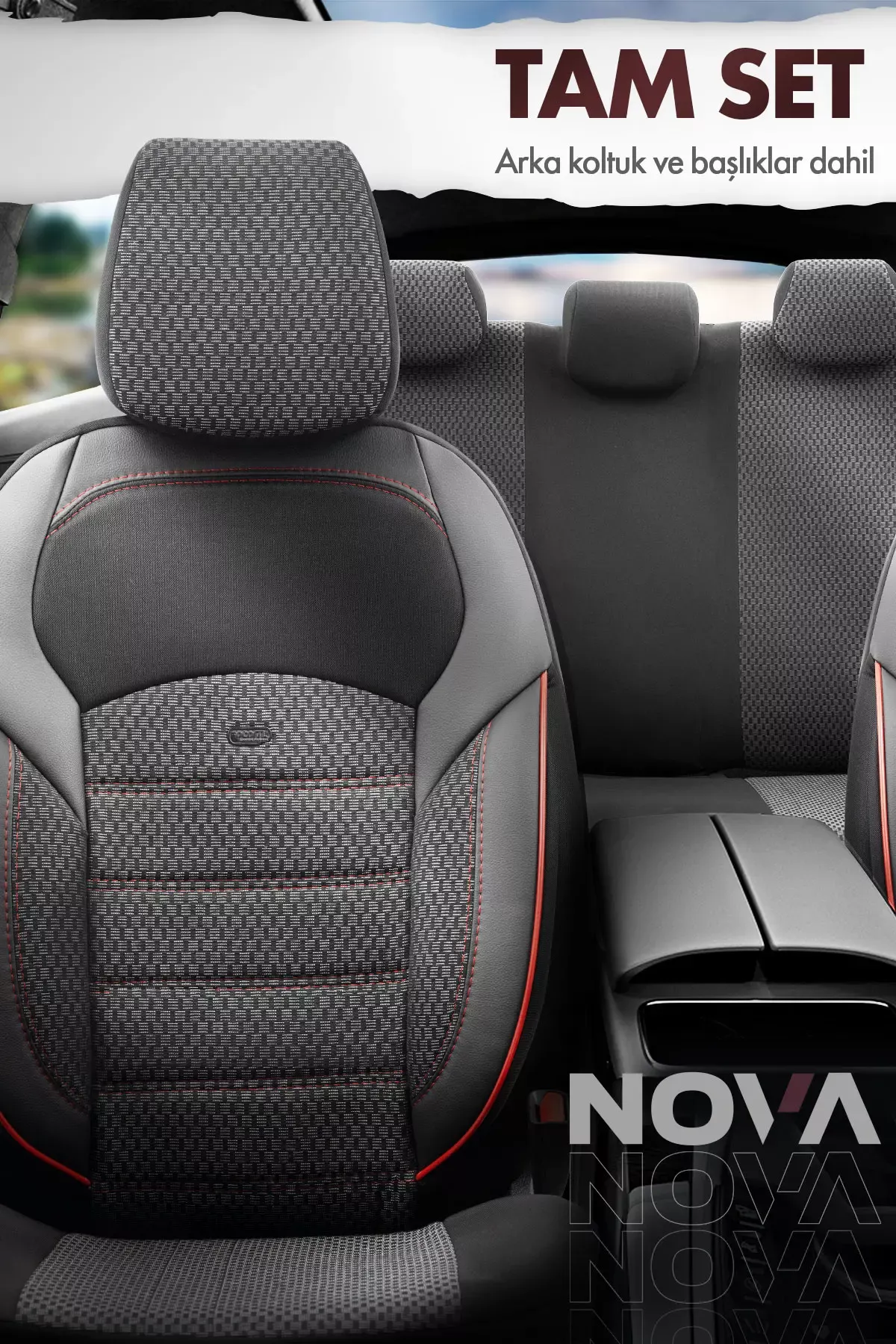 Otom Yeni Nova Design Pamuklu Kumaş Oto Koltuk Kılıfı Tam Set - 3