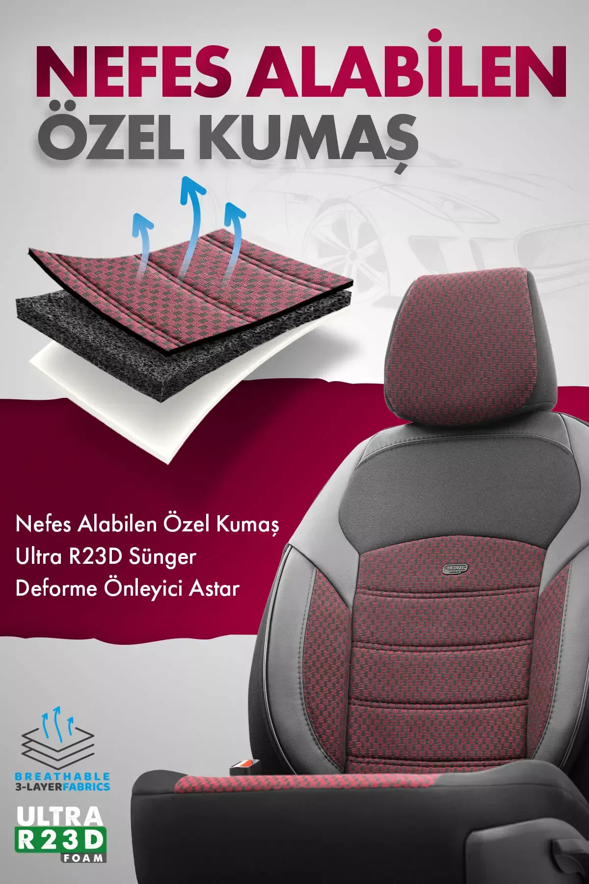 Otom Yeni Nova Design Pamuklu Kumaş Oto Koltuk Kılıfı Tam Set - 15