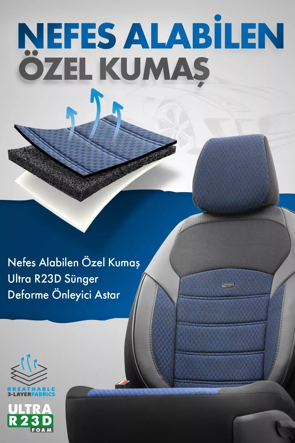Otom Yeni Nova Design Pamuklu Kumaş Oto Koltuk Kılıfı Tam Set - 30