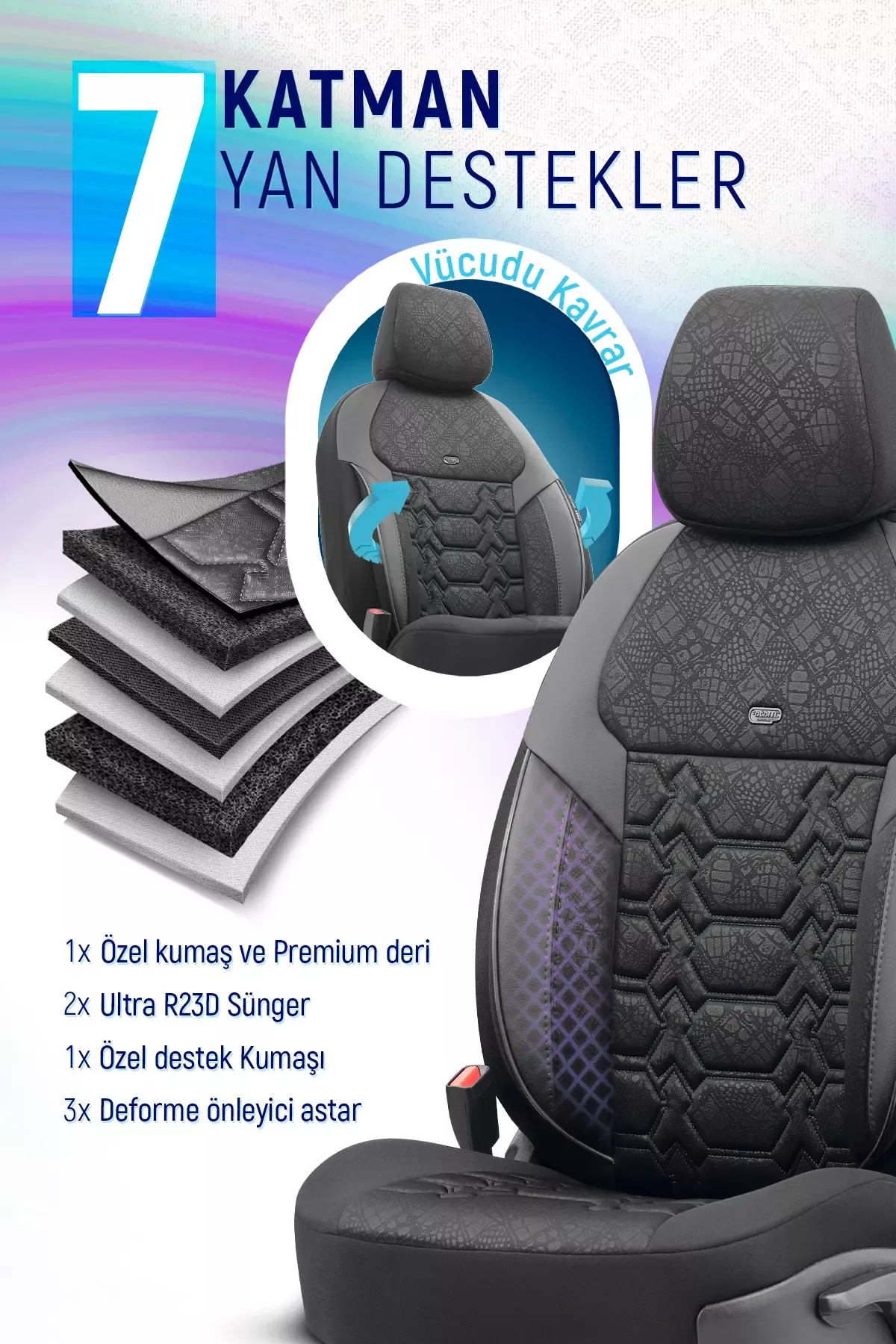 Otom Yeni Pulse Design Pamuklu Kumaş Oto Koltuk Kılıfı Tam Set - 13