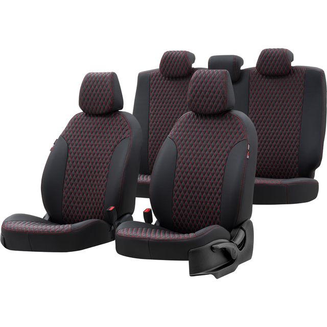Otom Seat Altea XL 2004-2015 Özel Üretim Koltuk Kılıfı Amsterdam Design Deri Siyah - Kırmızı - 1