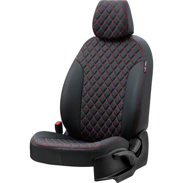 Otom Seat Altea XL 2004-2015 Özel Üretim Koltuk Kılıfı Madrid Design Deri Siyah - Kırmızı - 2