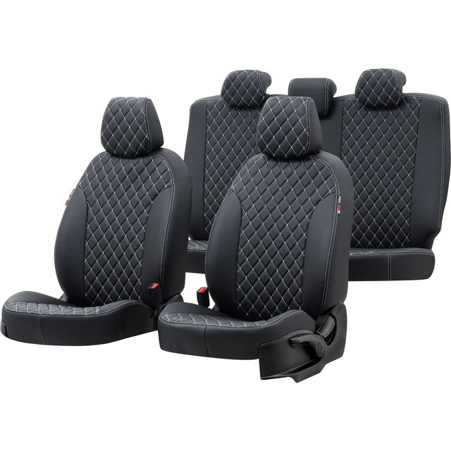 Otom Seat Altea XL 2004-2015 Özel Üretim Koltuk Kılıfı Madrid Design Deri Siyah - Beyaz - 1