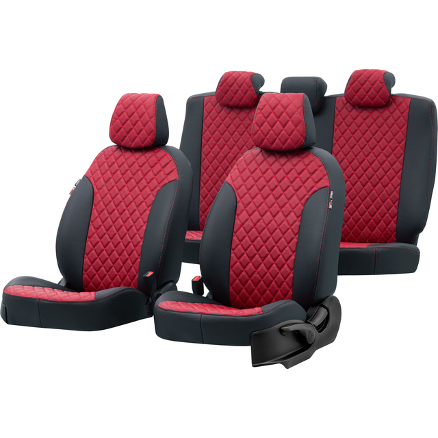 Otom Seat Altea XL 2004-2015 Özel Üretim Koltuk Kılıfı Madrid Design Deri Kırmızı - Siyah - 1