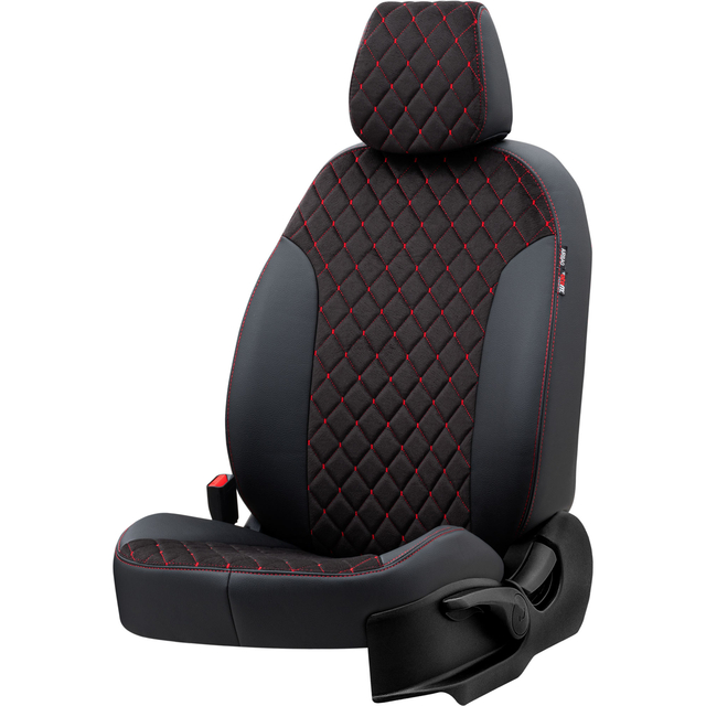 Otom Seat Altea XL 2004-2015 Özel Üretim Koltuk Kılıfı Madrid Design Tay Tüyü Siyah - Kırmızı - 2
