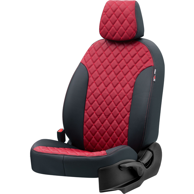 Otom Seat Ibiza 2003-2008 Özel Üretim Koltuk Kılıfı Madrid Design Deri Kırmızı - Siyah - 2