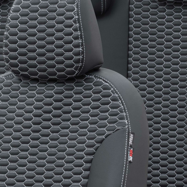 Otom Seat Ibiza 2003-2008 Özel Üretim Koltuk Kılıfı Tokyo Design Deri Siyah - Beyaz - 3