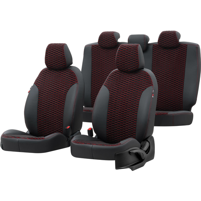 Otom Seat Ibiza 2003-2008 Özel Üretim Koltuk Kılıfı Tokyo Design Tay Tüyü Siyah - Kırmızı - 1