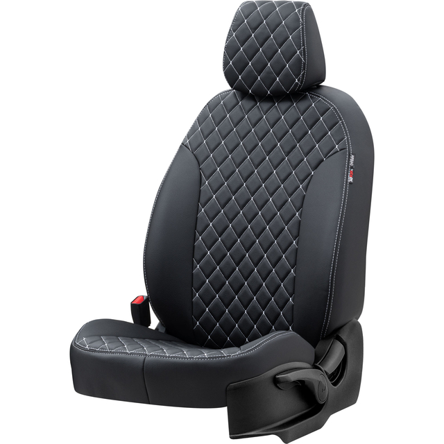 Otom Seat Ibiza 2009-2017 Özel Üretim Koltuk Kılıfı Madrid Design Deri Siyah - Beyaz - 2