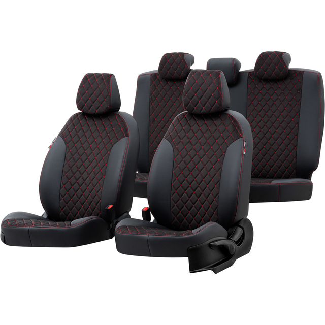 Otom Seat Ibiza 2009-2017 Özel Üretim Koltuk Kılıfı Madrid Design Tay Tüyü Siyah - Kırmızı - 1
