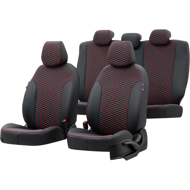 Otom Seat Ibiza 2009-2017 Özel Üretim Koltuk Kılıfı Tokyo Design Deri Siyah - Kırmızı - 1
