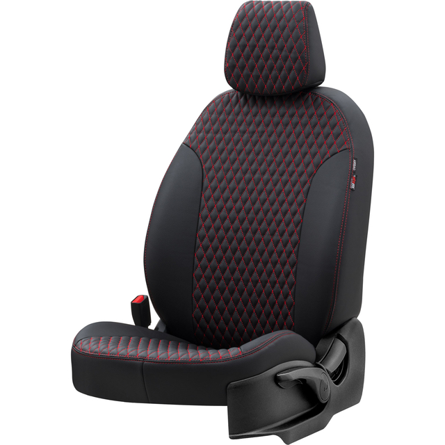 Otom Seat Leon 2006-2012 Özel Üretim Koltuk Kılıfı Amsterdam Design Deri Siyah - Kırmızı - 2