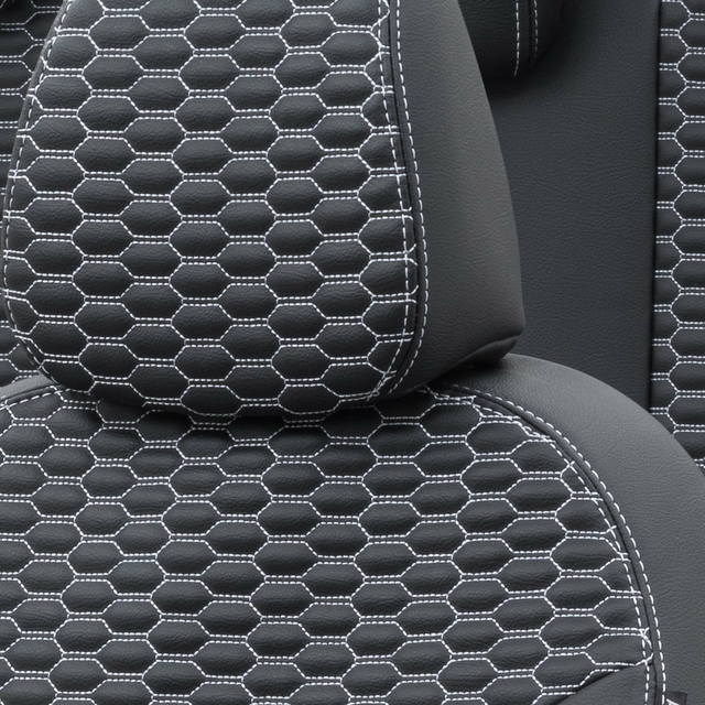 Otom Seat Leon 2006-2012 Özel Üretim Koltuk Kılıfı Tokyo Design Deri Siyah - Beyaz - 5