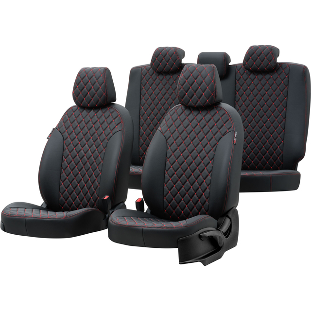 Otom Seat Toledo 1999-2005 Özel Üretim Koltuk Kılıfı Madrid Design Deri Siyah - Kırmızı - 1