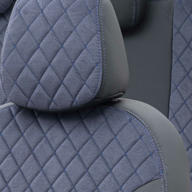 Otom Toyota Auris 2012-2018 Özel Üretim Koltuk Kılıfı Madrid Design Tay Tüyü Mavi - Siyah - 5