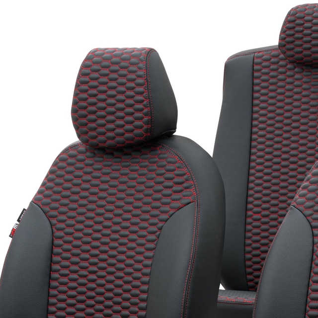Otom Toyota Auris 2012-2018 Özel Üretim Koltuk Kılıfı Tokyo Design Deri Siyah - Kırmızı - 4