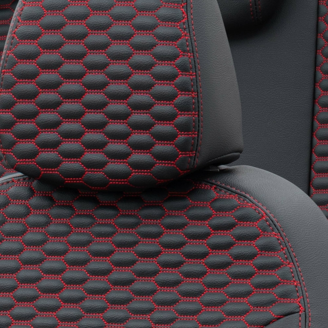Otom Toyota Auris 2012-2018 Özel Üretim Koltuk Kılıfı Tokyo Design Deri Siyah - Kırmızı - 5